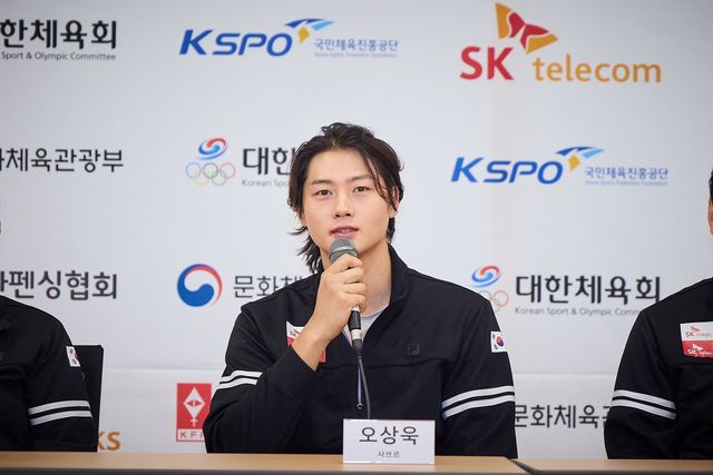 28일 기자간담회에서 발언하는 오상욱