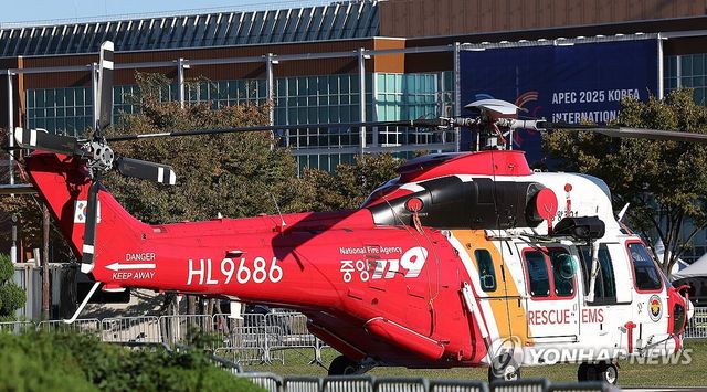 APEC 정상회의장 인근에 배치된 소방 구조 헬기