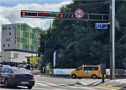 강릉 시내에 설치된 스마트 횡단보도 구조물