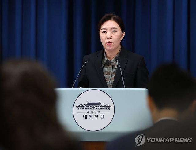 브리핑하는 강유정 대변인