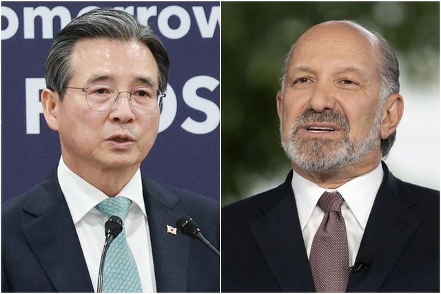 김용범 대통령실 정책실장(왼쪽)과 하워드 러트닉 미 상무장관