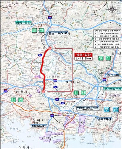 김해∼밀양 고속도로 사업 개요 및 위치도