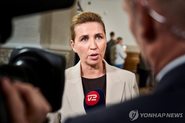 취재진 질문에 답하는 덴마크 총리