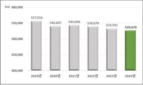 연도별 북한 벼 재배면적