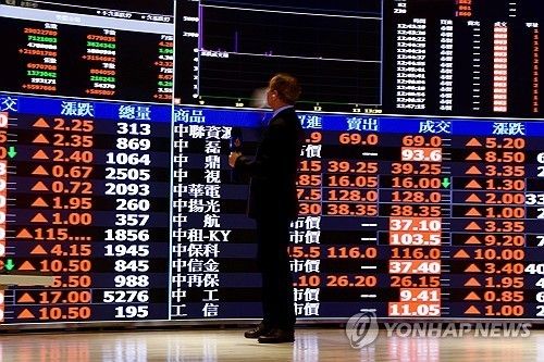 대만 타이베이 증권거래소의 전광판