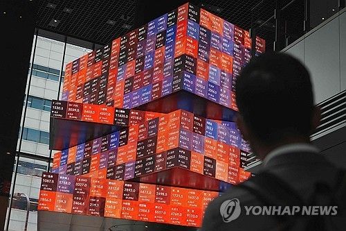 붉게 물든 닛케이지수 현황판