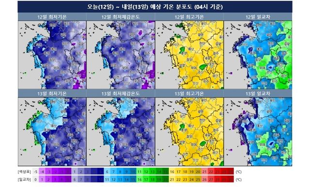예상 기온 분포도