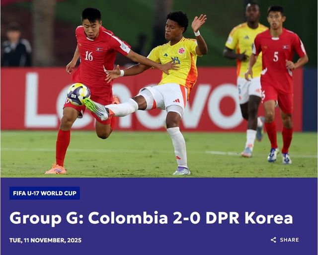 북한의 FIFA U-17 월드컵 콜롬비아전 소식을 전한 아시아축구연맹(AFC).