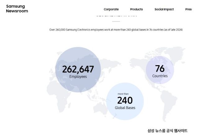 삼성 뉴스룸 공식 웹사이트의 세계 지도