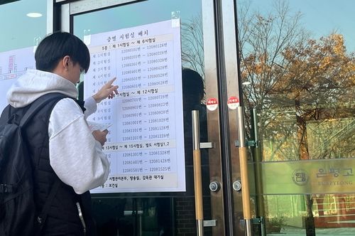 시험실 살피는 수험생