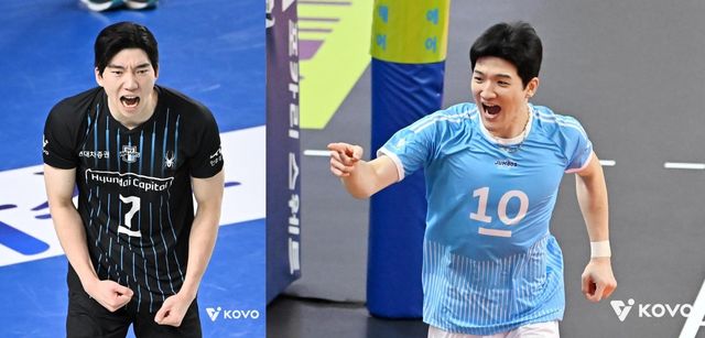 현대캐피탈의 허수봉(왼쪽)과 대한항공의 정지석