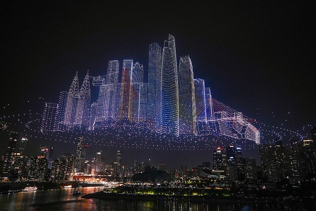 중국 충칭의 야경과 드론 쇼 [신화사] 