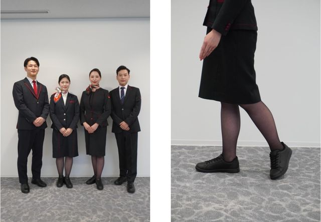 운동화 착용한 일본항공(JAL) 직원들의 모습