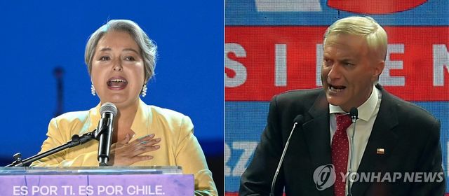 칠레 대선에 출마한 하라 후보(왼쪽)와 카스트 후보