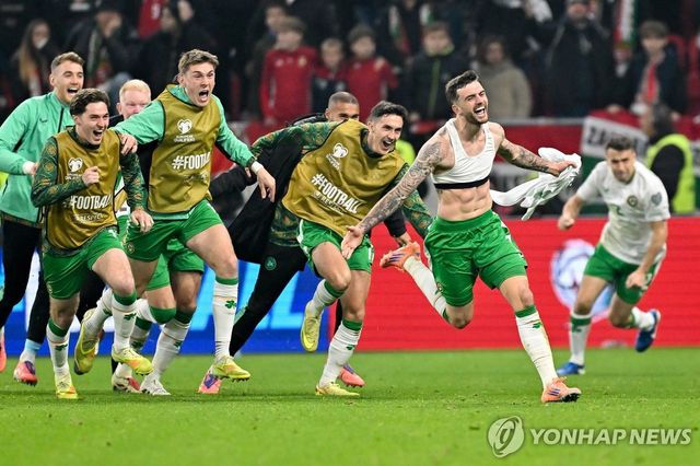 골세리머니를 펼치는 아일랜드 대표팀 선수들