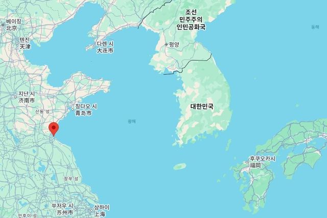 중국 장쑤성 롄윈강 부근(빨간색)