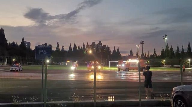 A씨가 탄 헬기가 창원스포츠파크에 착륙하는 모습