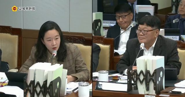 이지윤 충남도의원(왼쪽)과 김경호 충남교육청 교육국장