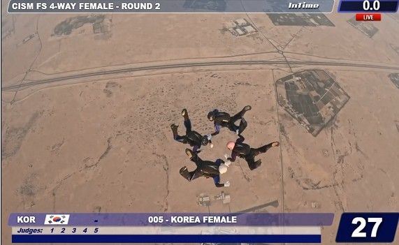 상호활동 종목에서 강하 중인 여군팀