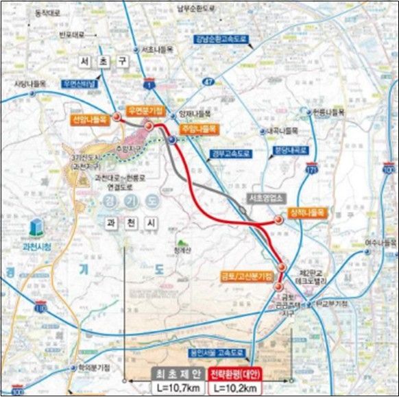 성남∼서초 고속도로 민간투자사업 노선도