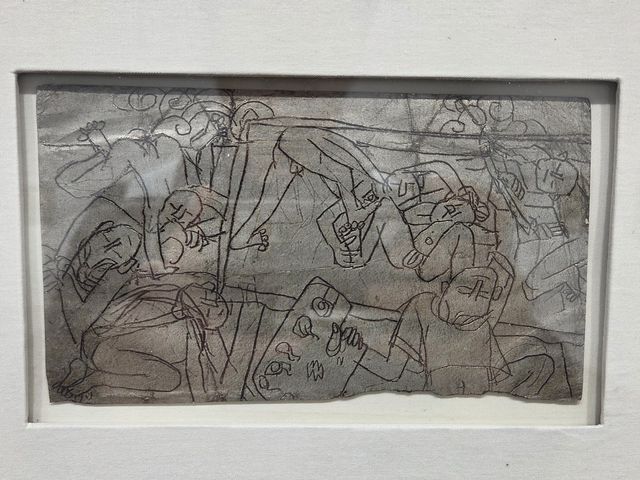 이중섭의 은지화 '가족에 둘러싸여 그림을 그리는 화가'