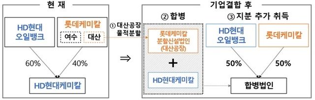 롯데케미칼과 HD현대케미칼 기업결합 구조