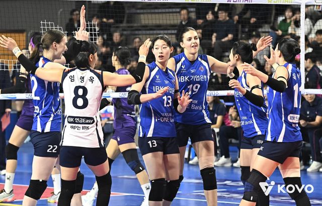 득점 후 기뻐하는 IBK기업은행 선수들