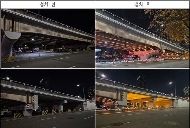 고속터미널 고가 하부 경관조명 개선 전후