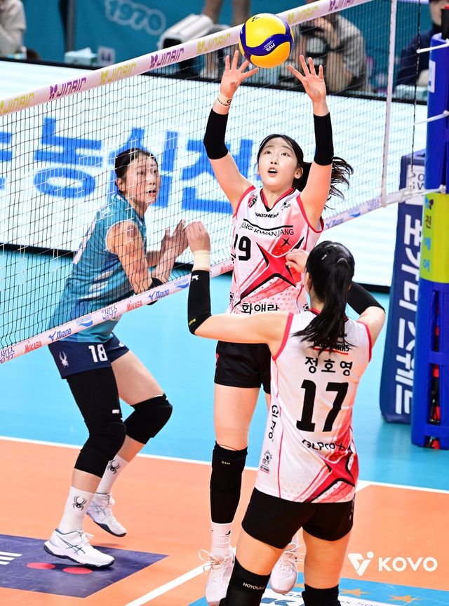 정관장 세터 최서현(가운데)