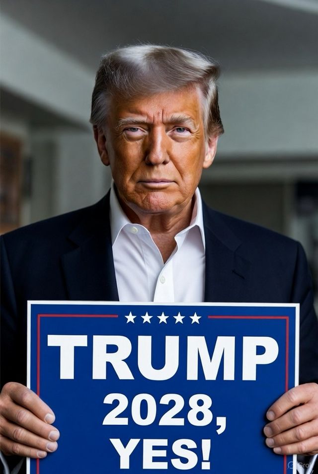 '트럼프 2028'이라고 적힌 피켓을 든 트럼프 이미지