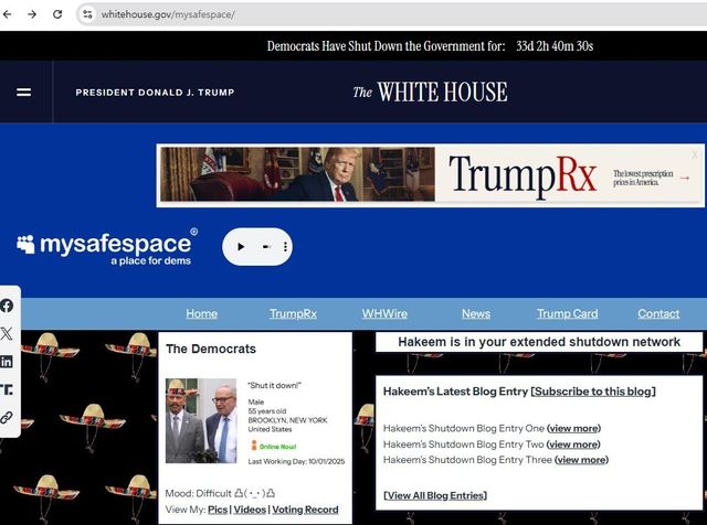 백악관 공식 홈페이지에 등장한 민주당 조롱 페이지 [백악관 홈페이지 캡처. 재판매 및 DB 금지]