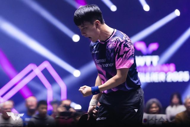 WTT 챔피언스 몽펠리에 때 승리 후 기뻐하는 이상수