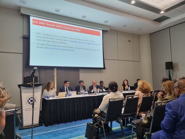 3일(현지시간) 캐나다 토론토에서 개최된 세계변호사협회 연례총회에서 발표하는 성낙인 전 서울대 총장 [독자 제공. 재판매 및 DB 금지]