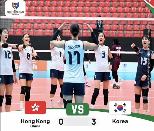 한국 U-16 여자배구 대표팀, 홍콩과 8강 1차전 3-0 승리