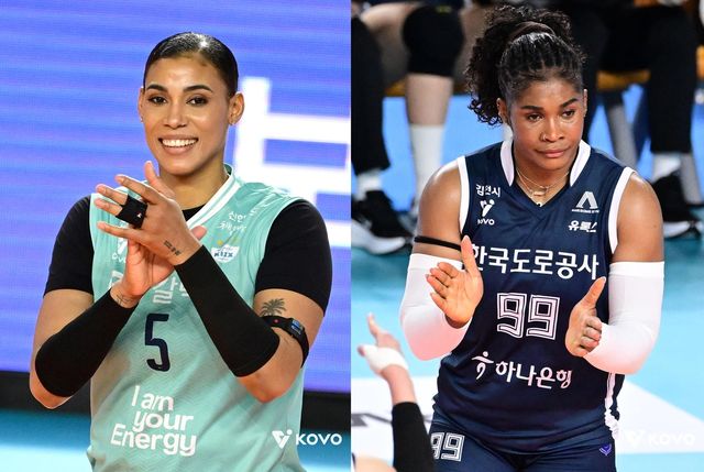 여자부 득점왕 경쟁을 벌이는 GS칼텍스의 실바(왼쪽)와 한국도로공사의 모마