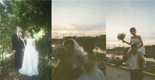 사하구 명소를 배경으로 한 웨딩 촬영