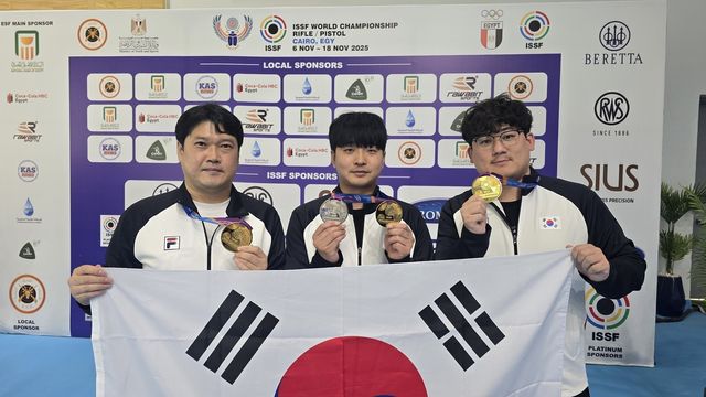 남자 권총 50ｍ에서 금메달을 획득한 한국 남자 사격