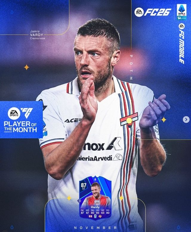 세리에A 11월의 선수로 뽑힌 제이미 바디