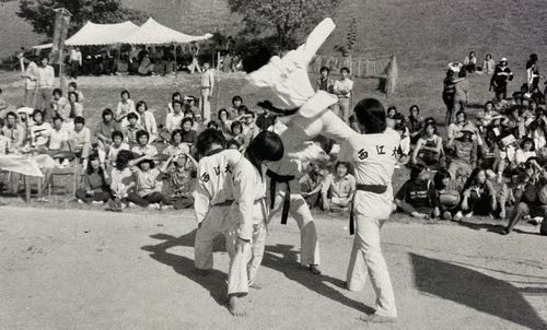 서강대 태권도부 시절, 발차기 시범을 보이는 김경록 고문