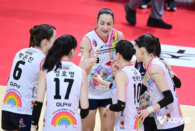 득점 후 기뻐하는 정관장 선수들