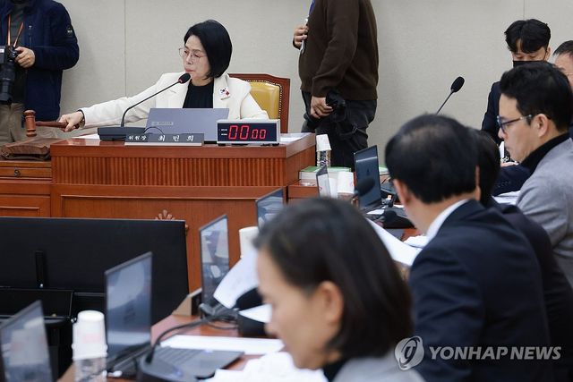 의사봉 두드리는 최민희 위원장