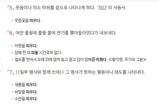 '피우다'에 대한 사전의 정의