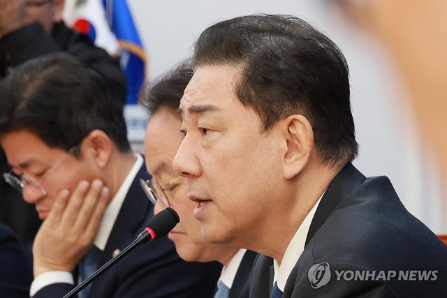 민주당 정책조정회의에서 발언하는 김병기 원내대표