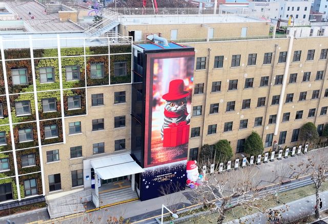 충북도청 서관 외벽에 설치된 아나몰픽 영상