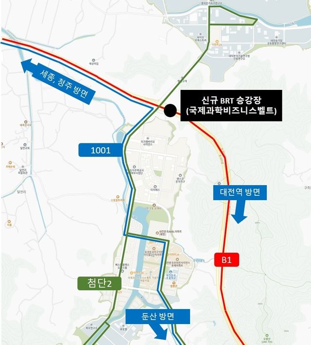 대전 둔곡교차로 BRT 승강장 위치도 