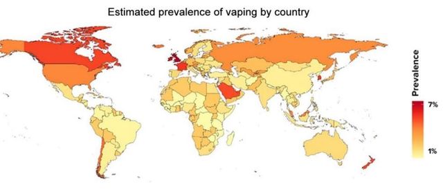 국가별 전자담배 사용률 추정치 