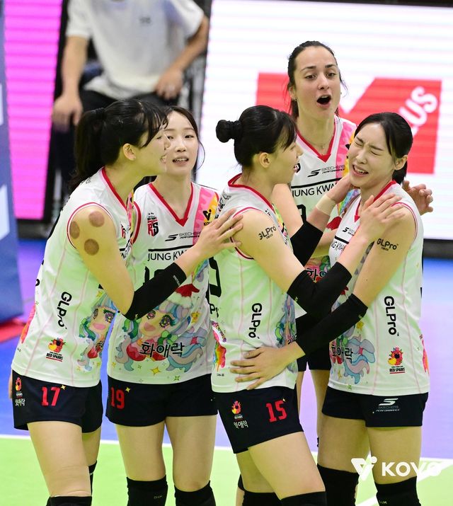 득점 후 기뻐하는 정관장 선수들