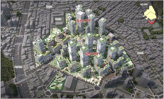 독산1구역과 독산2구역 재개발사업 조감도