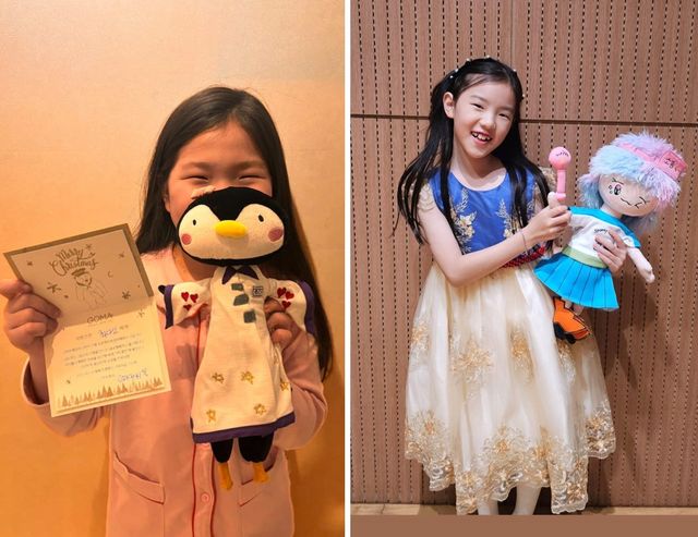 인형 선물을 받은 시아(왼쪽)와 다인이