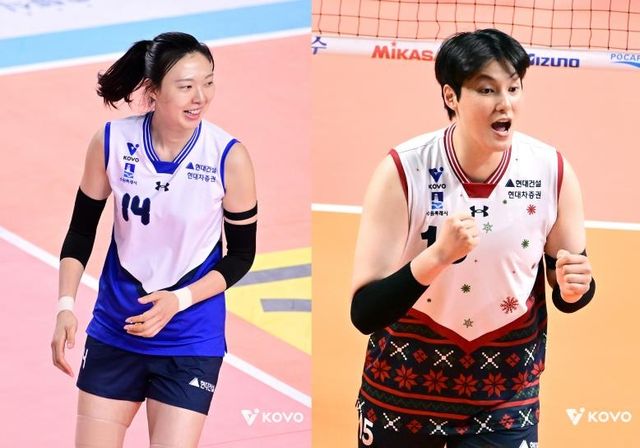 현대건설의 양효진(왼쪽)과 김희진